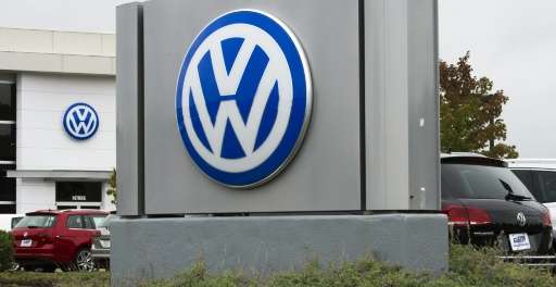 The logo of German car maker Volkswagen is seen at Northern Virginia dealer in Woodbridge, Virginia on September 29, 2015