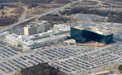 The National Security Agency (NSA) headquarters at Fort Meade, Maryland, as seen from the air