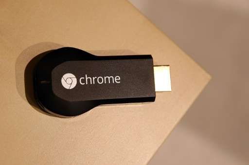 The new Google Chromecast is displayed during a Google special event at Dogpatch Studios on July 24, 2013 in San Francisco, Cali