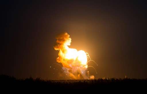 The Orbital Sciences Corporation Antares rocket, with the Cygnus spacecraft onboard, suffers a catastrophic anomaly moments afte