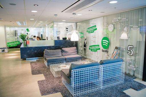 The reception area of Spotify headquarters in Stockholm, pictured in February 2015
