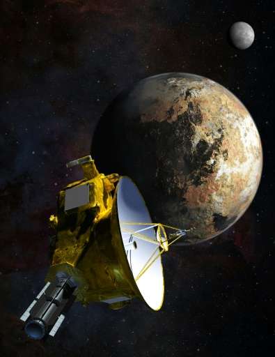 This artist's concept obtained from NASA shows the New Horizons spacecraft as it approaches Pluto and its largest moon, Charon o