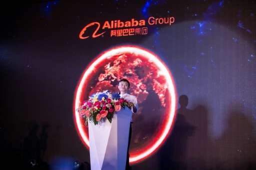 This picture taken on August 10, 2015 shows Alibaba's founder and executive chairman Jack Ma delivering a speech in Nanjing