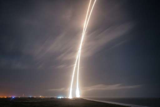 This time-lapse image from SpaceX shows the upright launch and landing of the company's  Falcon 9 rocket on December 21, 2015 at