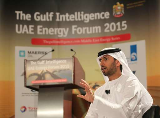 UAE Energy Minister Suhail al-Mazrouei speaks during the Gulf Intelligence UAE Energy Forum in Abu Dhabi on January 13, 2015