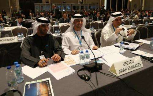UAE's representatives take part in the fifth Assembly of the International Renewable Energy Agency (IRENA) on January 17, 2015, 