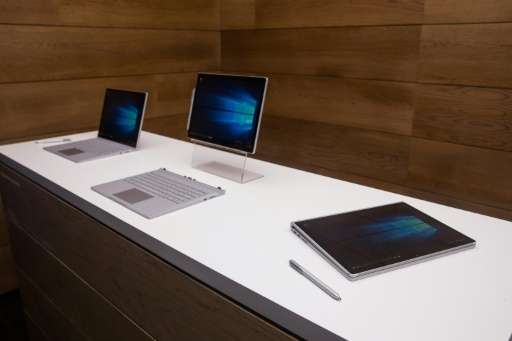 Use of tablet computers like Microsoft's new Surface Books, pictured at a media event on October 6, 2015, has grown 10 percentag