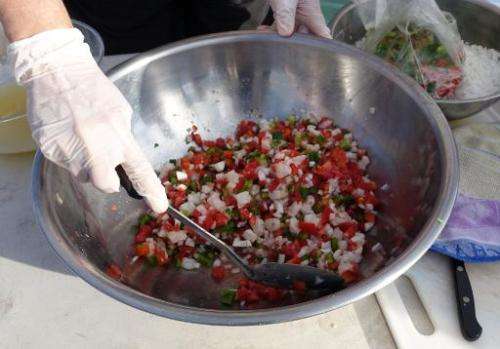 Volunteers make ceviche using fresh lionfish during a hunting derby in Islamorada, Florida