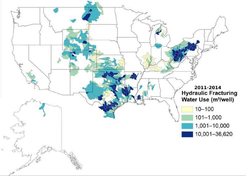Water used for hydraulic fracturing varies widely across United States
