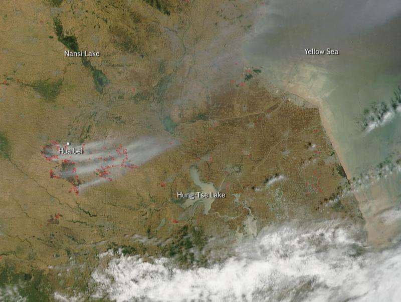 Wheat fires outside of Huaibei, China