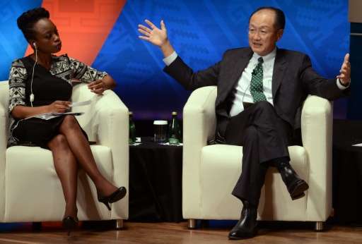 World Bank chief Jim Yong Kim, pictured at right with journalist Femi Oke on October 9, 2015, said November 24 that a $16 billio
