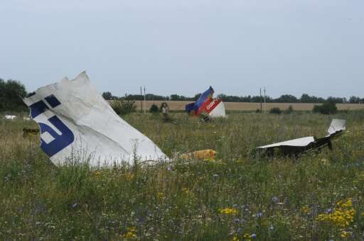 Wreckage from Malaysia Airlines flight MH17 in Shaktarsk, Ukraine, on July 18, 2014