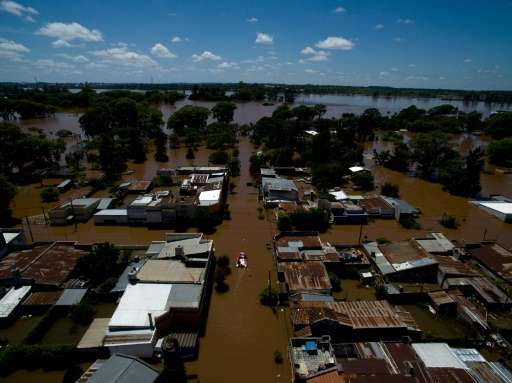 Aerial view of a flooded area of Concordia, Entre Rios Province, Argentina, taken on January 2, 2016