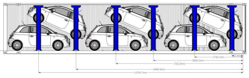 Clever car racking & intelligent software double number of cars in shipping containers
