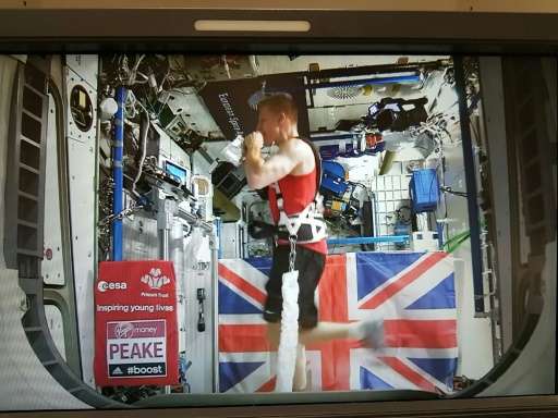 European Space Agency astronaut Tim Peake runs on the International Space Station's treadmill on April 24, 2016