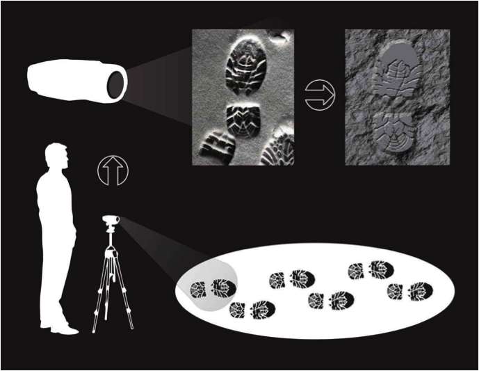 High-resolution 3-D images of shoeprints, tire tracks in snow and soil for crime-scene forensics