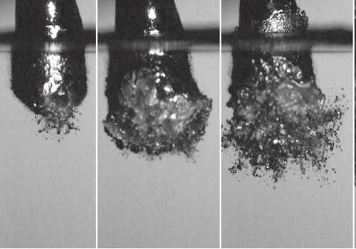 High-speed camera images reveal explosive microbead formation process