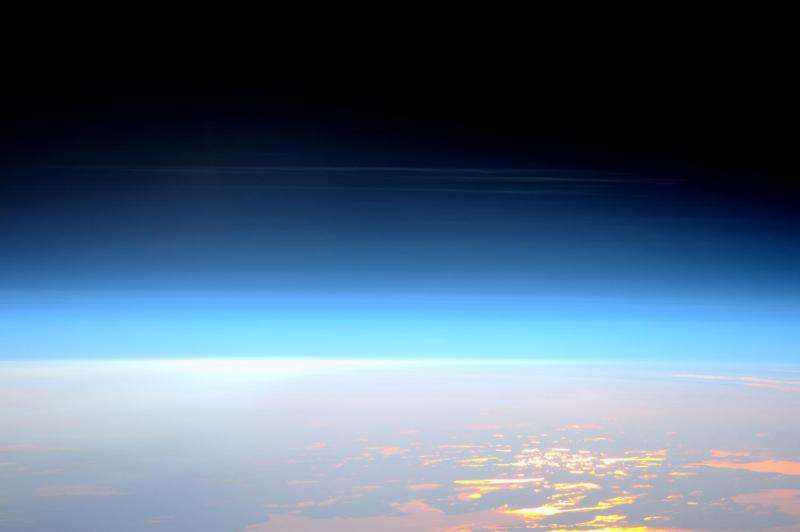 Image: Space station view of noctilucent clouds