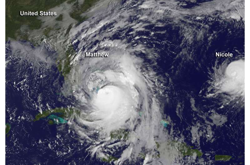 NASA sees Nicole dwarfed by Hurricane Matthew
