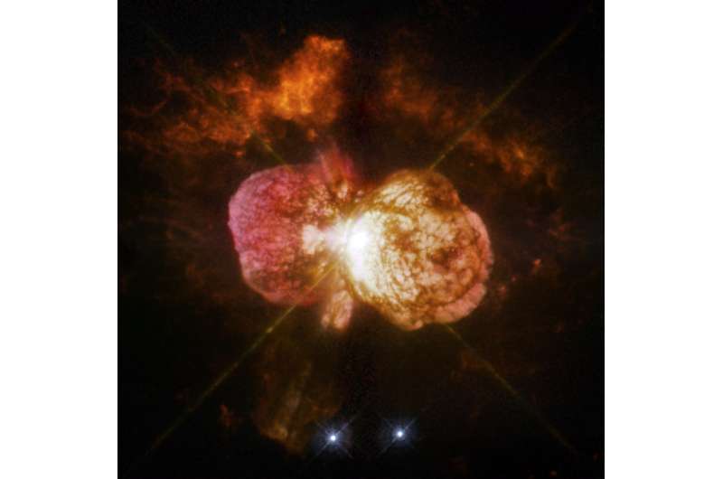 NASA's Spitzer, Hubble find 'twins' of superstar Eta Carinae in other galaxies