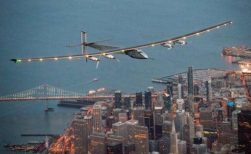 Solar plane on global trip soars from California to Arizona