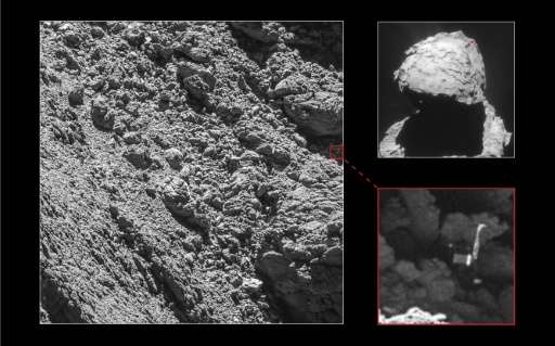 The European Space Agency craft Philae is shown on September 2, 2016, at the site of its landing on comet 67P/Churyumov-Gerasime