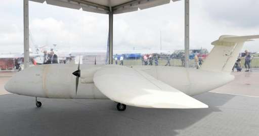 The prototype of the 3D printed THOR aircraft is pictured at the International Aerospace Exhibition (ILA) in Schoenefeld, in Jun