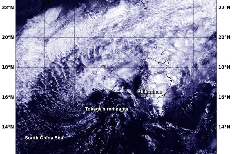 NASA's Aqua satellite sees remnants of Tropical Cyclone Tokage