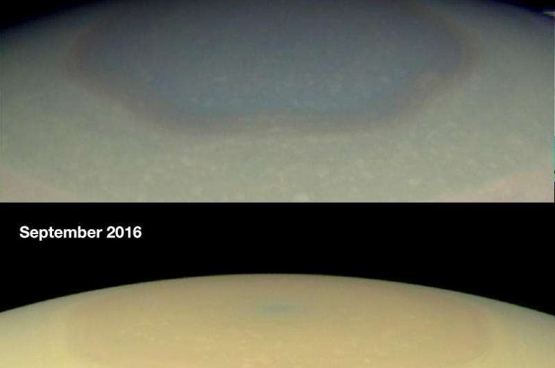 Changing colors in Saturn's pole