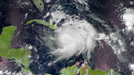 Hurricane Matthew over Haiti, Cuba and Jamaica, captured by EUMETSAT's Metop-B polar-orbiting satellite on October 4, 2016