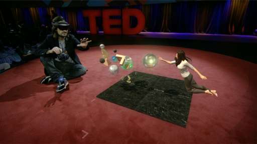 Microsoft inventor Alex Kipman demonstrates a HoloLens device at TED2016-Dream at the Convention Center in Vancouver