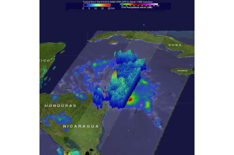 NASA's GPM sees towering thunderstorms in intensifying Tropical Storm Earl