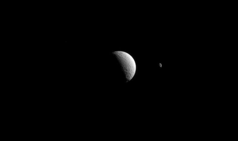 Image: Saturn's moons Tethys and Hyperion