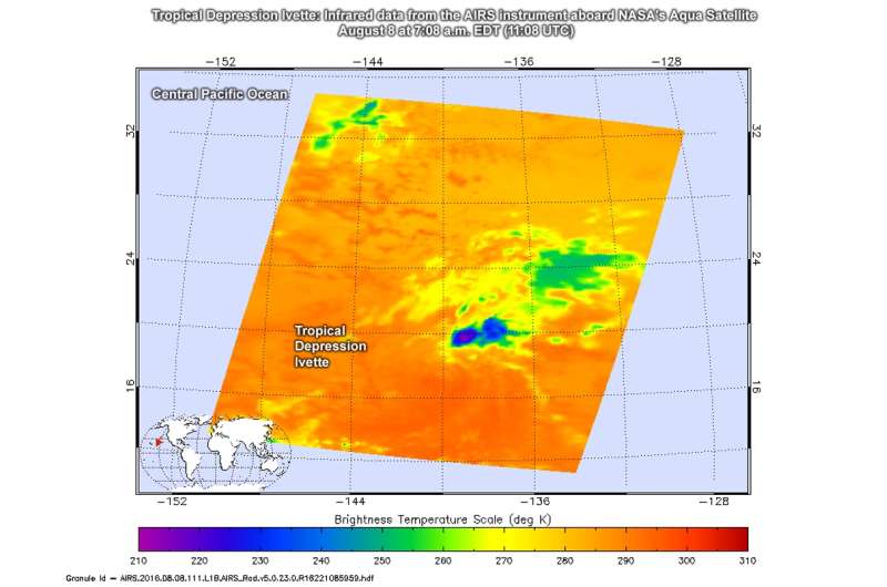 NASA infrared imagery shows Tropical Depression Ivette weakening