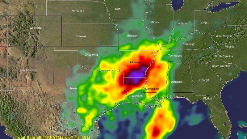 NASA measures US south heavy rainfall from space