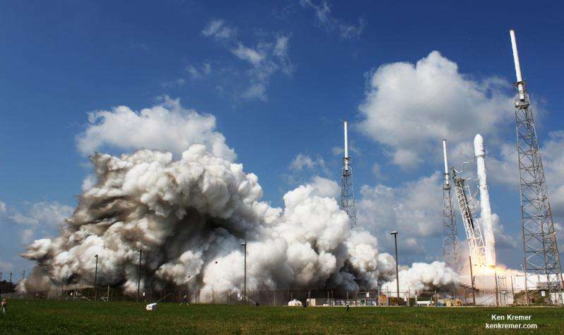 Pancaked SpaceX falcon pulls into port after trio of spectacular landings