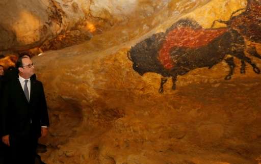 French President Francois Hollande visits Lascaux 4, a newreplica a new replica of the prehistoric paintings of the Lascaux cave
