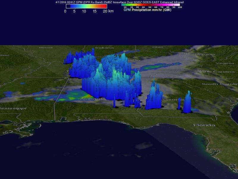 NASA's GPM satellite examines tornadic thunderstorms