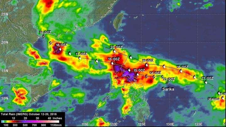 NASA measures extreme rainfall with typhoons Sarika and Haima