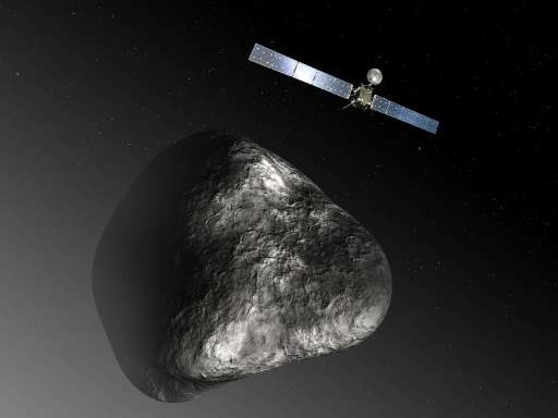 An artist's impression of the Rosetta orbiter at comet 67P/Churyumov–Gerasimenko on December 3, 2012
