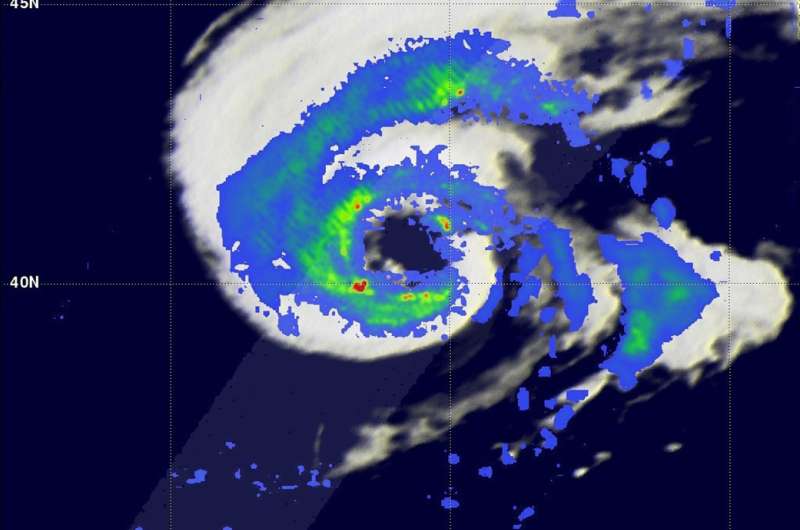 NASA's GPM satellite sees Hurricane Nicole moving over cold North Atlantic