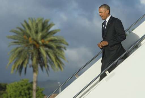 US President Barack Obama arrives at Joint Base Pearl Harbor - Hickam in Honolulu, Hawaii on August 31, 2016