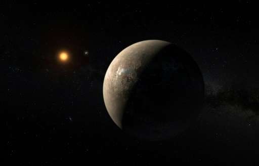 An artist's impression of the planet Proxima b, orbiting the red dwarf star Proxima Centauri, released by the European Southern 