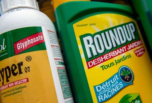 A bottle of Monsanto's 'Roundup' pesticide in a gardening store in Lille, France on June 15, 2015
