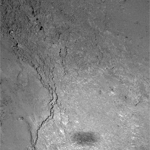 A close view of Comet 67P/Churyumov-Gerasimenko, as seen by the OSIRIS narrow-angle camera during Rosetta's flyby on February 14