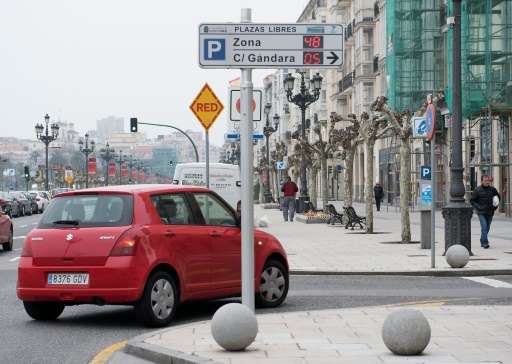 A digital panel informs motorists of available parking spaces in Santander