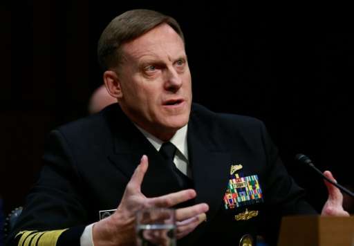 Admiral Michael Rogers, who heads the US military's Cyber Command, testifies before a Senate Armed Services Committee hearing on