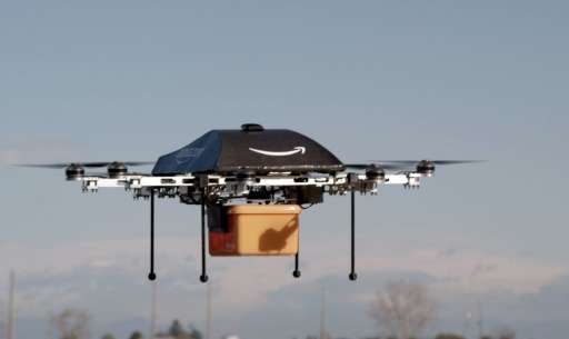An Amazon picture of a flying &quot;octocopter&quot; mini-drone that would be used to fly small packages to consumers