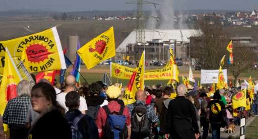 Anti nuclear activists on March 9, 2014, in Neckarwestheim, southwestern Germany