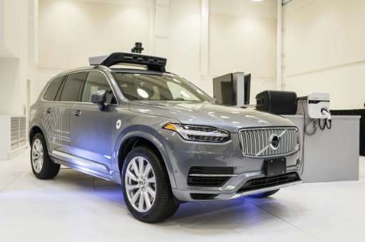 A pilot model of the Uber self-driving car is displayed at the Uber Advanced Technologies Center in Pittsburgh, Pennsylvania